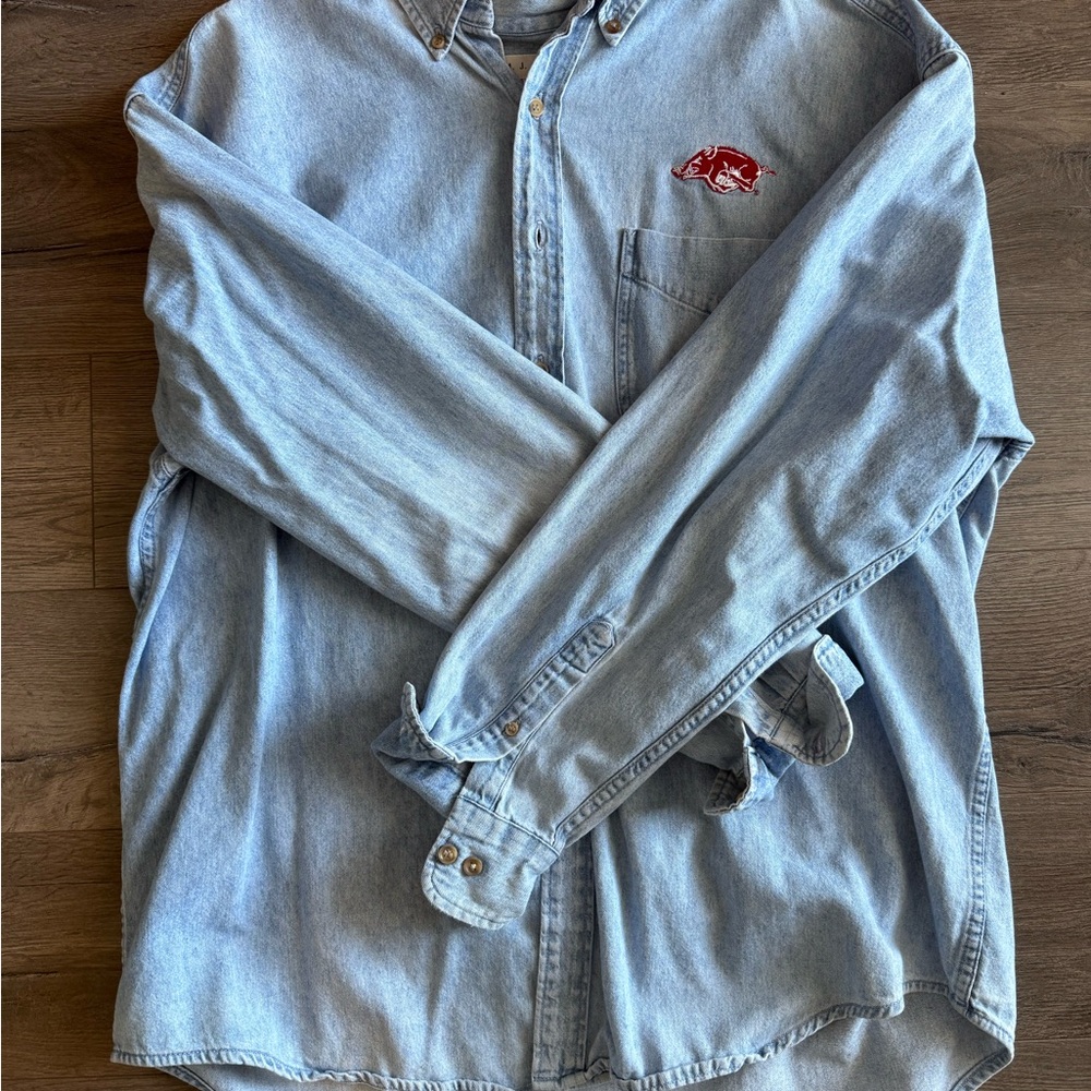 Denim Arkansas Razorbacks Button Down Shirt - Picture 3 of 4